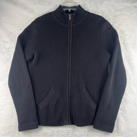 Lauren Ralph Lauren Black Knitted Full Zip Pocket Long Sleeve Sweater Women's L - Picture 1 of 8